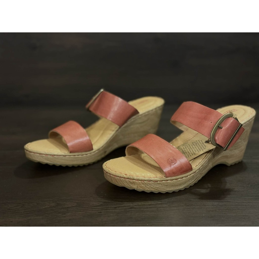 Born Women's Emily LEATHER Straps Wedge Mule Sandals Size 10 M Rust Pink Red - Picture 6 of 15